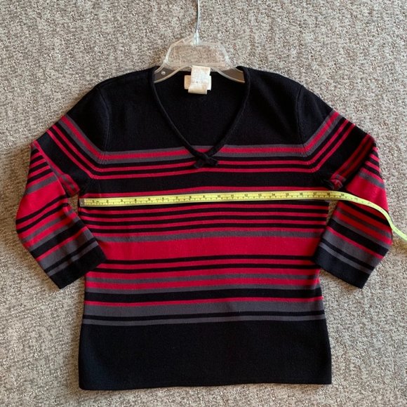 2/$20 Designers Originals Black/Red/Grey Stripe 3/4 Sleeve Sweater - Size Medium - Picture 6 of 7